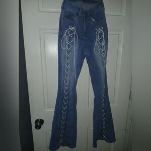 Lace-Up High Waisted Flare Jeans SIZE 5 NWOT
